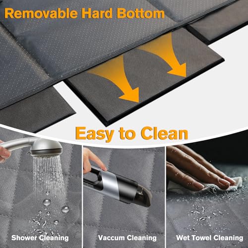 PETICON Back Seat Extender for Dogs, Hard Bottom Dog Car Seat Cover - Supports 400lbs, Rear Seat Pet Cover with Mesh Window, Waterproof Dog Hammock for Car SUV - color: gray