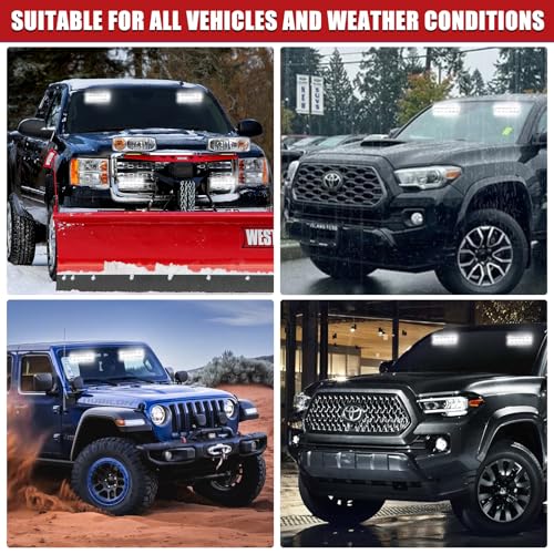 2X 6.1 inch White Emergency Strobe Lights 12 LED Hazard Warning Flashing Safety Dash Side/Front/Rear Windshield Lights Grill Surface Mount for Construction Vehicles Tow/Plow Trucks - color: White