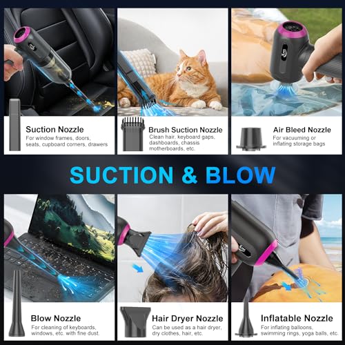 KMM Handheld Car Vacuum Cleaner, 4 in 1 Vacuum Cleaner 16000Pa Air Duster, 3-Speed Adjustable 120W High Power Vacuum Cleaner with LED Light and Multi-Nozzles for Car, Home, Office, Pet - color: Gray