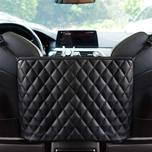 Bark Lover Car Handbag Holder, Seat Back Organizer, Barrier of Backseat Pet Kids, Purse Storage & Pocket, Car Accessories, Handbag Holder - style: Black leather