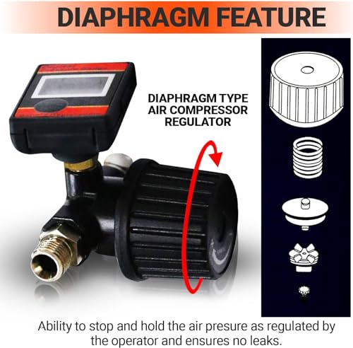 LE LEMATEC Digital Air Pressure Regulator, 1/4-Inch NPT Diaphragm Airflow Valve Up to 160 PSI Digital Gauge for HVLP Spray Paint Gun, Sand Blaster & Other Pneumatic Tools (DAR02B) - style: Diaphragm Valve Version