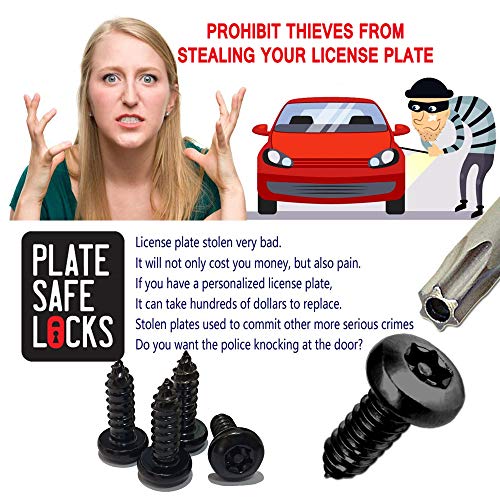 AOOTF Black Anti Theft License Plate Screws - Stainless Steel Mounting Hardware Kit for Front/Rear, M6 Security Screws, Caps, Plug-in Fasteners, Rattle Proof Pads - color: Self Tapping Screws-Black