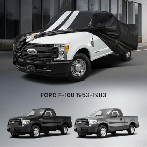 F-100 Truck Cover Custom Fit 1953-1966 Regular Cab Short Bed(6.5') with Door Zipper, 10 Layers Outdoor Heavy Pickup Truck Cover Waterproof All Weather, Wind Dust Sun Protector. - size: F-100 1953-1966 Regular Cab SB(6.5')+Towel+Bag