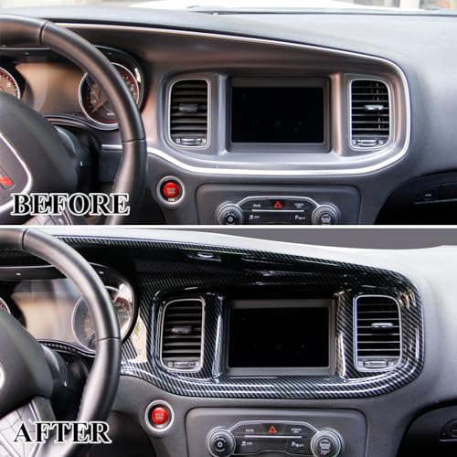 crosselec Carbon Fiber Center Consoles Dashboard Instrument Gauge Cluster Dash Air Vent Panel Kit Cover Trim Garnish Bezel for for Dodge Charger 2015-2023 (Black Carbon Fiber) - color: black carbon fiber