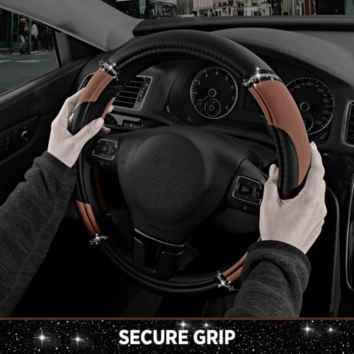 Road Comforts Leather Steering Wheel Cover - Made with PVC Leather - Anti-Slip Steering Wheel Cover Universal Fit Most 14 1/2 inches to 15 inches - Brown Color - color: Brown