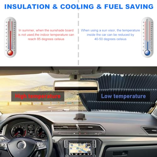 Ohleats Retractable Windshield Sun Shade, 27.6"×60" Sunshade Protector Blocks 99% UV Rays to Keep Your Car Cool, Front Windshield Sunshade Cover for Most Vehicles, Car Accessories (27.6"×60") - color: 27.6"×60"