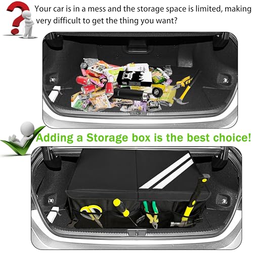 YOSRTER for Dodge Charger Durango Challenger Ram Car Trunk Organizer Collapsible Storage Box with Handle Foldable Lid Non Slip Bottom Sturdy Base Panel 2 Compartment White Trim - color: White Trim