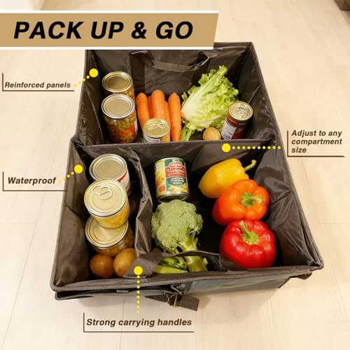 Collapsible Car Trunk Organizer - Multi-Compartment Storage for SUV/Truck/Sedan - Adjustable Straps Secure Belongings - Waterproof & Durable Interior (Grey)