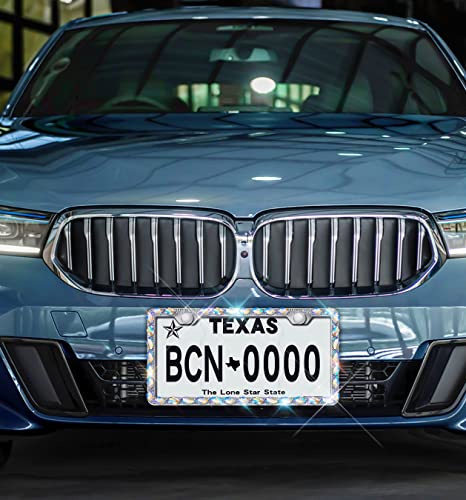Bling License Plate Frames for Women,Sparkly Diamond Rhinestone License Plate Frame,with Premium Gift Box Handmade Crystal Premium Stainless Steel License Plate Holder (Colorful 1pack) - color: colorful