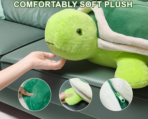 Couch Cup Holder Pillow Tray & Caddy,Headrest and Giant Turtle Stuffed Animal-For Sofa, Bed, Car,Camping, Double Smooth zippers for the shell, soft plush.Spill-Proof Machine Washable tray (23inches)