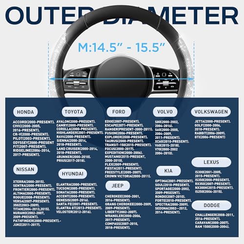 PIC AUTO Steering Wheel Cover, Sparkly Crystal Bling Glitter with Black Leather, Universal Fit 14.5"-15.5" Car Steering Wheels for Girls & Women, Breathable Anti-Slip Steering Wheels Cover - color: Black