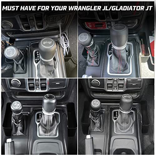 KIWI MASTER Console Shifter Storage for 2018-2026 Jeep Wrangler JL Gladiator JT Gear Shift Storage Box Tray, JL JT Interior Accessories Parts, Black