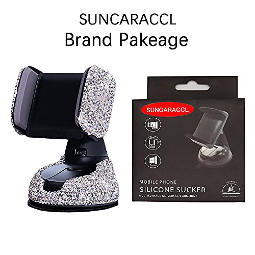 SUNCARACCL Bling Car Phone Holder, 360°Adjustable Universal Rhinestone Crystal Auto Phone Mount Stand Accessories for Windshield Dashboard and Air Outlet (White) - color: White