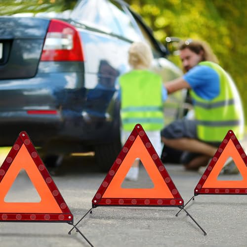AYKRM 3PACK Car Warning Triangle Heavy Reflective Warning Road Safety Triangle Kit Suitable for car Breakdown and Temporary Parking on the Road. - color: Red-S-3