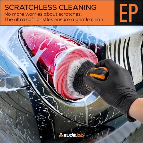 Suds Lab Elite-Plush Detailing Brush with Stand – Ultra-Soft Detailing Brushes with Synthetic Bristles – Metal-Free Auto Brush for Scratch-Free Cleaning on Piano Black & Clusters - size: Synthetic Hair