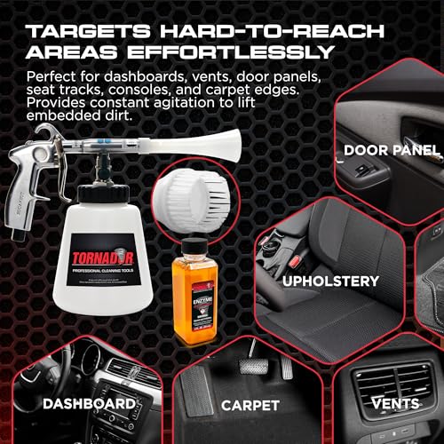 Tornador Z-010 Tool Kit with Orange Enzyme Solution and White Brush Cone CT-900 | High Pressure Air Tool for Interior Surfaces Car Detailing Use - size: Z-010 + Enzyme + Brush Cone