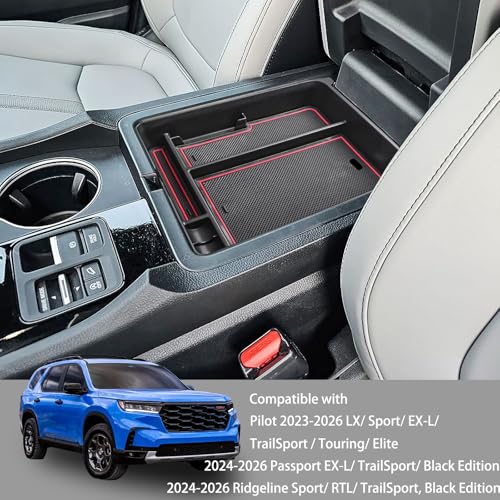 HGWEI Center Console Organizer Compatible with Honda Pilot 2023 2024 2025 2026 and Ridgeline/Passport 2024 2025 2026 Interior Accessories Insert Armrest Storage Box Tray, Red - color: red