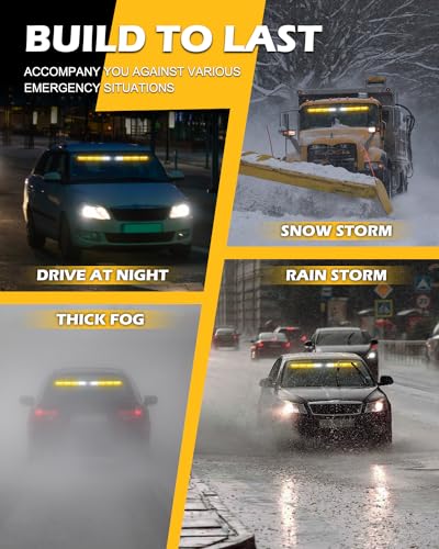 HLauto 604N Emergency Dash Strobe Lights: 2x16.8 inch Amber Security Light w/Take Down, 48 LED Safety Flashing Warning Hazard Interior Windshield Visor Light Bar for Trucks Vehicles - color: #02 Amber