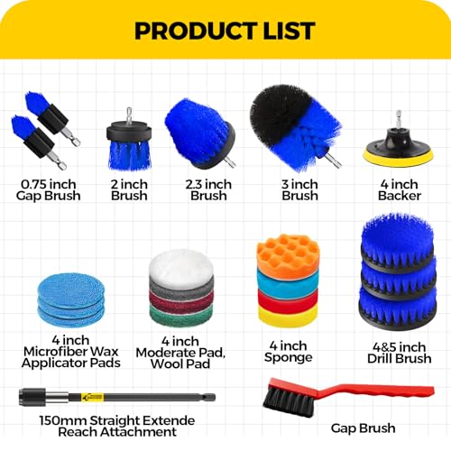 Holikme 22Pack Drill Brush Attachments Set, Scrub Pads & Sponge, Buffing Pads, Power Scrubber Brush, Car Polishing Pad Kit,Wax Applicator Pad,Car Cleaning Kit,Cleaning Supplies,Masonry Brushes(Blue) - color: Blue