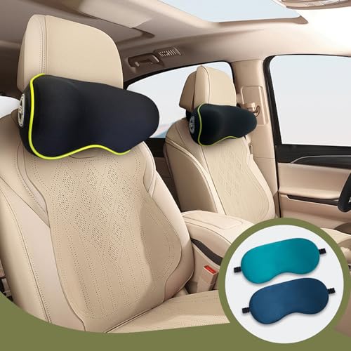 SPRFUFLY Really Chic Car Headrest Pillow, Car Pillow for Driving with Adjustable Strap, 100% Memory Foam Neck Pillow, Ergonomic Design - 2 Pack Car Neck Pillow(Includes 2 Eye Masks, Yellow Side Rope) - color: Pack of 2/Yellow Side Rope/Really Chic