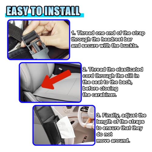 2-in-1 Tissue Holder Car Seat Storage Hanging Bag- Multi-Function Water Bottle Holder Bag Car Seat Side Organizer for Phone & Drink- Large Cup Holder Auto Stuff Holder with Mesh Pocket for Cars(Black)