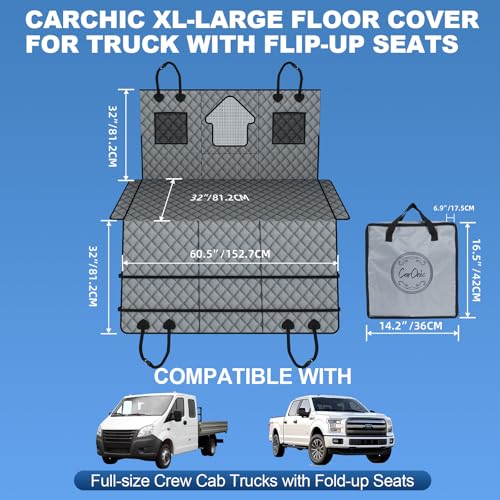 Dog Car Seat Cover for Back Seat - Waterproof Pet Hammock with Embedded Insert Door Protectors (XLarge for Crew Cab Truck with Fold‑Up Seat) - size: Xlarge for Crew Cab Truck With Fold‑up Seat