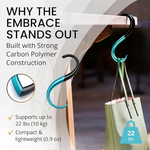 EMBRACE Purse Hook Hanger – Lightweight, Durable Teardrop S Hooks | Bag Clip Holds 22 lb Bags, Backpacks, Totes | Purse Charms for Women, Men Onyx & Turqoise - color: onyx/turquoise