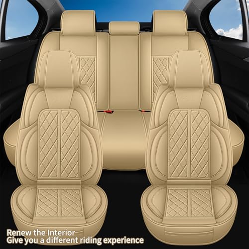 Leather Automotive Seat Covers Universal Fit for Cars, SUV, Sedans, Anti-Slip & Breathable (Beige, Front Seat) - color: Beige, size: Front Seat