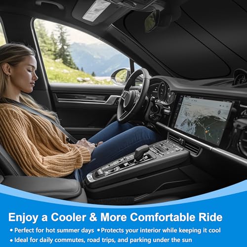 Windshield Sun Shade for 2017-2025 Cadillac XT5 Accessories, Foldable Window Sunshade Sun Visor Protector, Front Windshield Sunshade Sun Shield Blocks UV Rays Heat - size: Silver & Black-Fit 2017-2025 Cadillac XT5