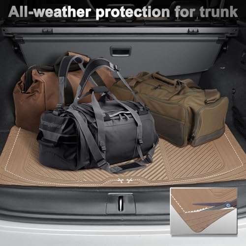 CAR PASS Universal Car Floor Mats & Cargo Liner Full Set, Waterproof Anti-Slip Rubber Trim to Fit Trunk Mats All Weather Protection Fit Car SUV Sedan Coupe Vehicle Automotive 5 Pieces, S-M Size Beige - color: Beige