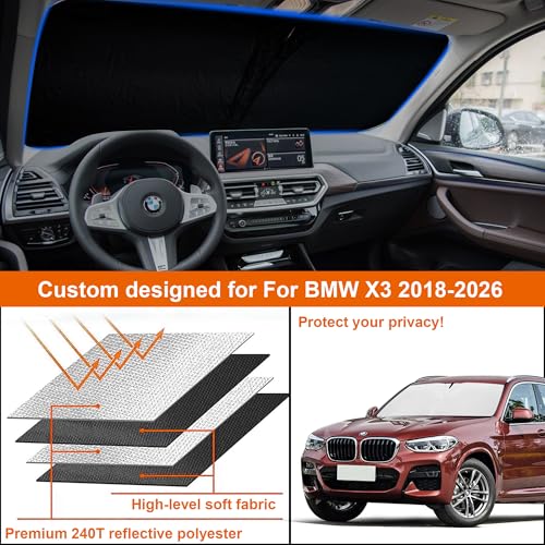2026 Upgrade Front Windshield Sunshade fit for BMW X3 2018-2026 Reflector Foldable Car Shade Automotive Windshield Sunshades for BMW X3 Windshield Sun Shade |Keeps Your Vehicle Cool| - size: Fit for BMW X3 2018-2023