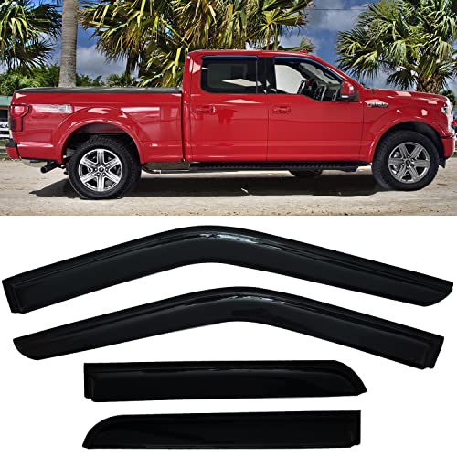 Window Visors Rain Guards Side Wind Deflectors for 2015-2025 F-150 Crew Cab, 2017-2025 F-250 F-350 F-450 Super Duty (SuperCrew/Crew) Cab, Vent Guard Shade Sun 94975 4-Pieces Set - size: 2015-2024 F150 Crew cab