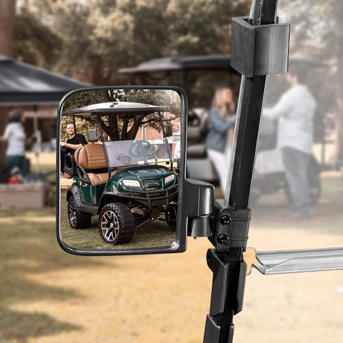 10L0L Golf Cart Mirror, No Drilling Extra Large Side View Mirror Universal for Yamaha, Club Car, EZGO, Folding Side Rear View Mirrors Adjustable 180 Degree - style: Basic