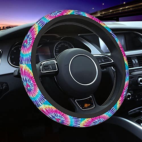 Swono Tie Dye Car Steering Wheel Cover Universal 15 Inch with Grip Contours Spiral Tie Dye Pattern Background Neoprene Auto for Men and Women Non-Slip Breathable Soft - color: multi-061