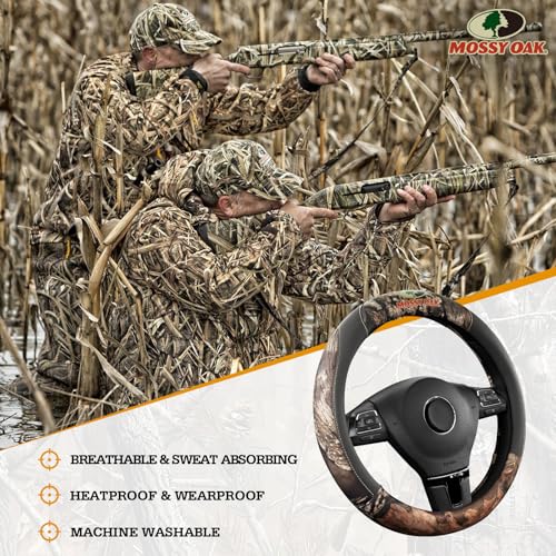 Mossy Oak Full Camo Steering Wheel Cover - Made from Premium Leather, Universal Fit for 14 1/2 to 15 inches - Official Licensed Product - Gray Color - color: Gray