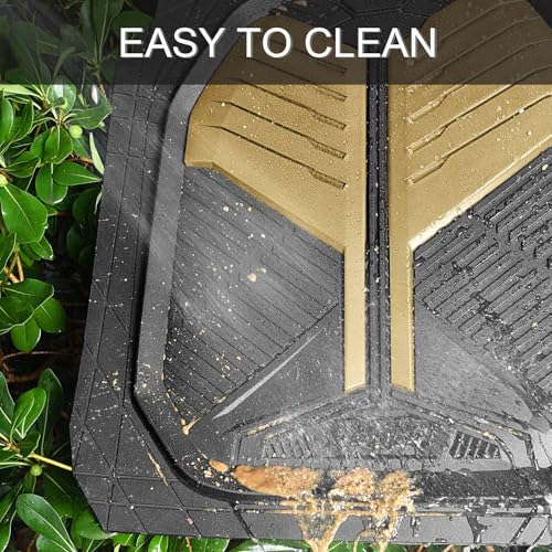 CAR PASS Heavy Duty Rubber Car Mats, Deep Dish Car Floor Mats All Weather, Car Mats Full Set 4-Piece Trim to Fit for Sedans SUVs Trucks, Waterproof Anti-Slip Automotive Mats, V12 Black Champagne Gold - color: Black and Champagne Gold