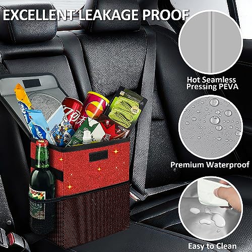 Car Trash Can, Cute Mini Trash Bag With Lid, Glitter Garbage Bin Hanging for Back/Front Seat/Console, Waterproof, Leakproof, 2.5 Gallon, Red Bling Sparkly - color: Red Bling Sparkly
