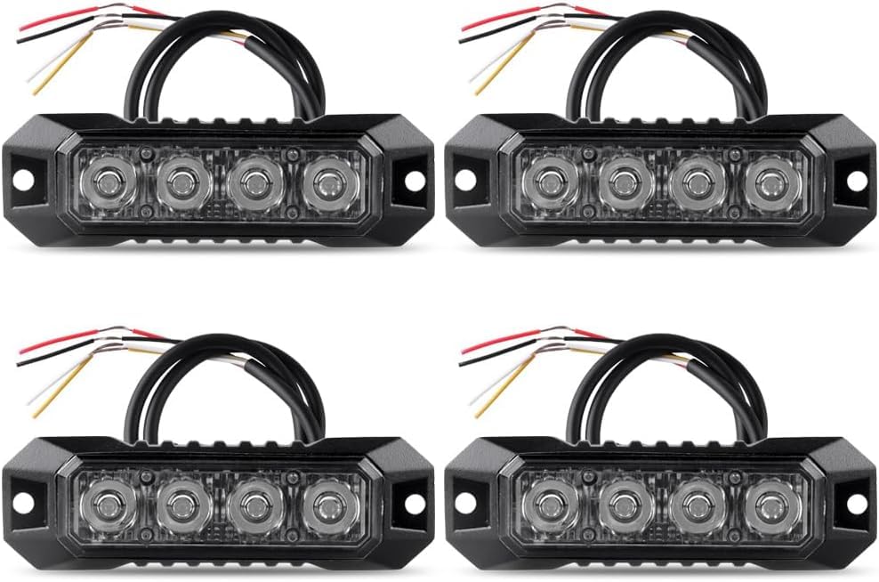 4PCS 4-LED Emergency Strobe Lights Ultra Slim Grille Surface Mount Flashing Warning Lights Bar for Construction Vehicles, Police, Trucks, Firefighter, Car, ATV, SUV (Blue) Sync Feature - color: Blue