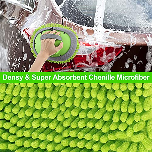Wontolf 62'' Car Wash Brush with Long Handle Chenille Microfiber Car Wash Mop Mitt Kit Car Detailing Brush Cleaning Kit Window Squeegee Car Duster Drying Towels Tire Brush for Cars RV Truck Boat - color: Green
