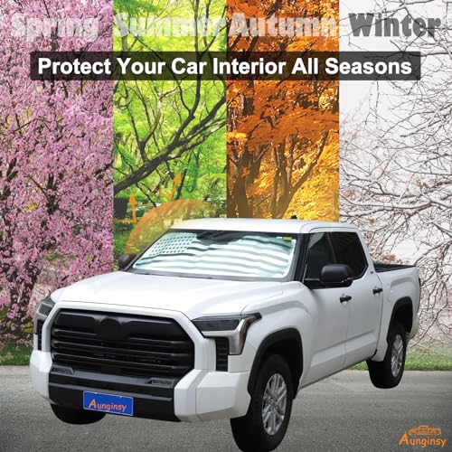 Car Front Windshield Sunshade Compatible with Toyota Tundra/Sequoia 2022-2026, Windshield Sunshades Foldable Reflective Sun Visor for UV Rays & Sun Heat Protection Car USA Flag Pattern Accessories - color: Silver(B)