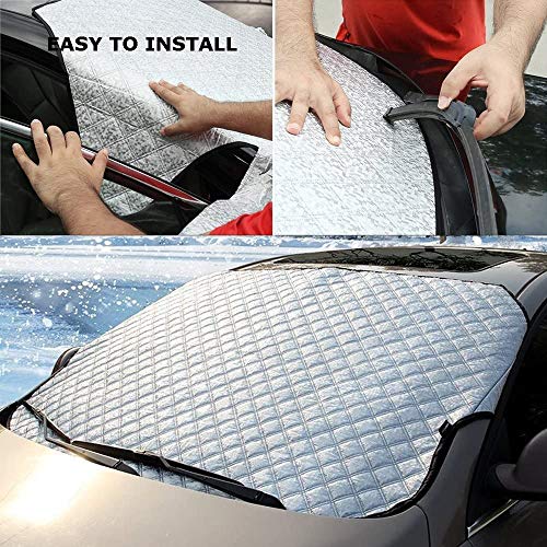 Beicarin Car Windshield Cover, Heavy Duty Thick Protective Windscreen Cover - Snow Ice Frost Sun UV Dust Water Resistent - Pefect Fit for Cars SUVs All Years Summer/Winter