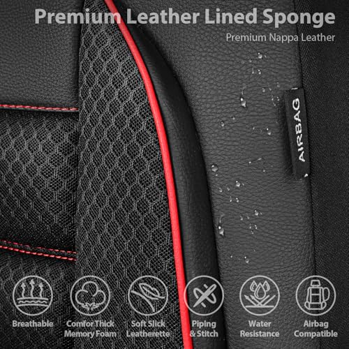 CAR PASS 3D Foam Leather Car Seat Covers Two Front Seats only, Air Mesh Thick Seat Covers, All Weather Car Seat Cover Comfort & Protection for Truck,SUV,Sedan,Van, Airbag Compatible Red - color: Black Red Front