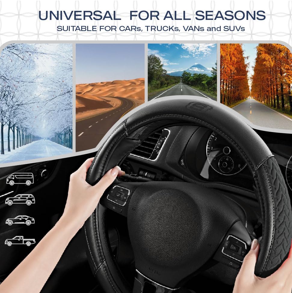 Skechers Steering Wheel Cover,Max Cushioning Leather Steering Wheel Cover Universal Fit 14" 1/2-15" Car Wheel Protector for Men Women Fit Suvs,Vans,Sedans,Car,Trucks,Black - color: Black