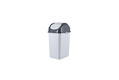 Superio 1.25 Gal Mini Plastic Trash Can with Swing Top Lid, Small Grey Waste Bin for Countertop, Desk, Vanity, Bathroom 5 Quart (WhiteSmoke/Grey) - size: 1.25 Gallon, style: 1 Pack