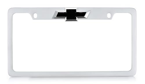 Chevrolet Chevy Satin Chrome Finish Metal License Plate Frame Bow Tie Tag Holder - color: SATIN