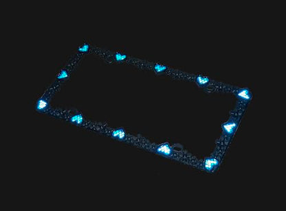 Creathome 3D Daisy Heart License Plate Frame from Pure Zinc Alloy Metal Perfect Plate Holder, Matt Black Daisy with Blue Reflective Heart - color: Matt Black with Blue Reflective Heart