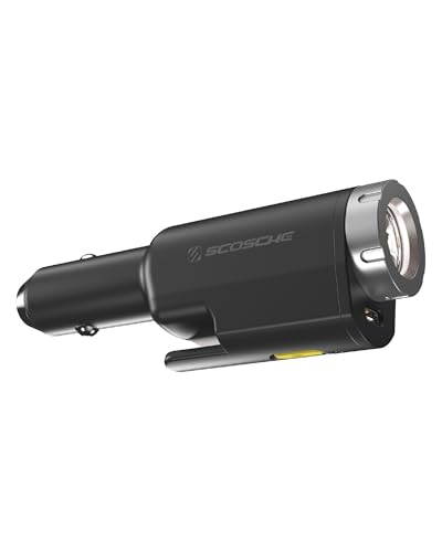 Scosche PB5N1 GoBat Pro 5-in-1 Vehicle Safety Kit, Emergency Car Escape Tool with Seatbelt Cutter, Glass Window Breaker, LED Flashlight, 12W USB-C Car Charger and Portable Power Bank
