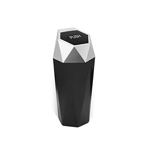 Car Trash Can with Lid, Mini Portable Auto Garbage Can, Small Leakproof Diamond Design Trash Dustbin, Waterproof Vehicle Rubbish Bins for Automotive Car, Home, Office, Kitchen, Bedroom (Silver,1) - color: Silver, size: 1PCS