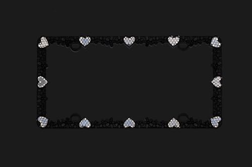 Creathome 3D Daisy Heart License Plate Frame from Pure Zinc Alloy Metal Perfect Plate Holder, Matt Black Daisy with Silver Reflective Heart - color: Matt Black with Silver Reflective Heart