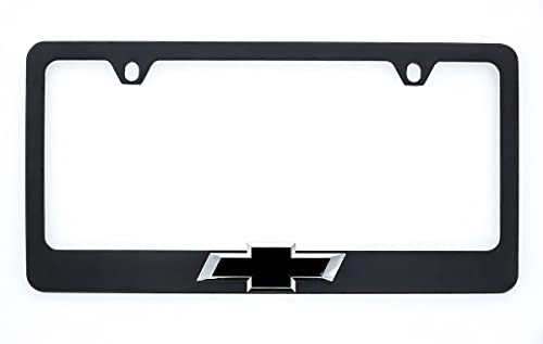 Chevy Chevrolet Metal Black License Plate Frame Tag Holder with 3D Bowtie Emblem - color: BLACK C